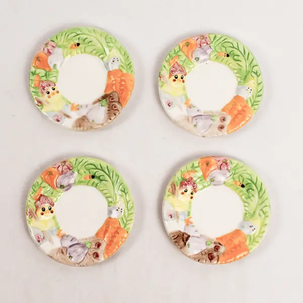Lot of 4 Vintage 1995 Children's Tea Set Ceramic Easter Saucers For Replacements
