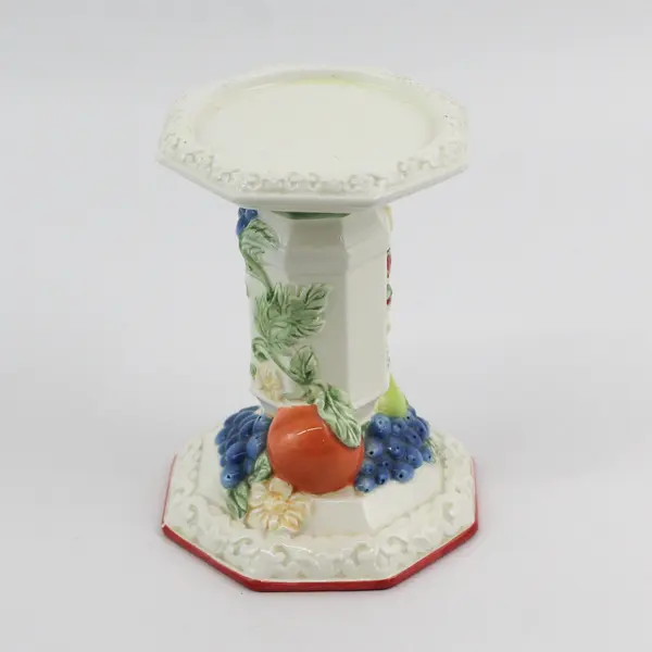 2003 Avon Pillar Candle Holder Sweet Country Harvest Fruit Pattern Ceramic 6.25"
