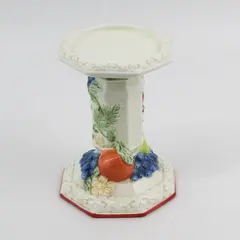 2003 Avon Pillar Candle Holder Sweet Country Harvest Fruit Pattern Ceramic 6.25"