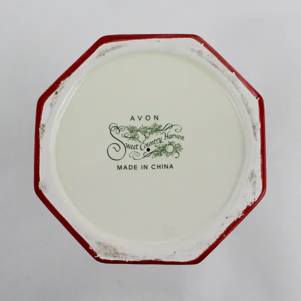 2003 Avon Pillar Candle Holder Sweet Country Harvest Fruit Pattern Ceramic 6.25"