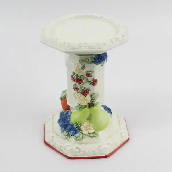 2003 Avon Pillar Candle Holder Sweet Country Harvest Fruit Pattern Ceramic 6.25"