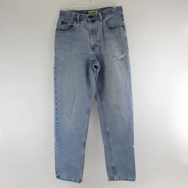 VTG LL Bean Mens 30x32 Natural Fit Straight Leg Light Wash Distressed Denim Jean