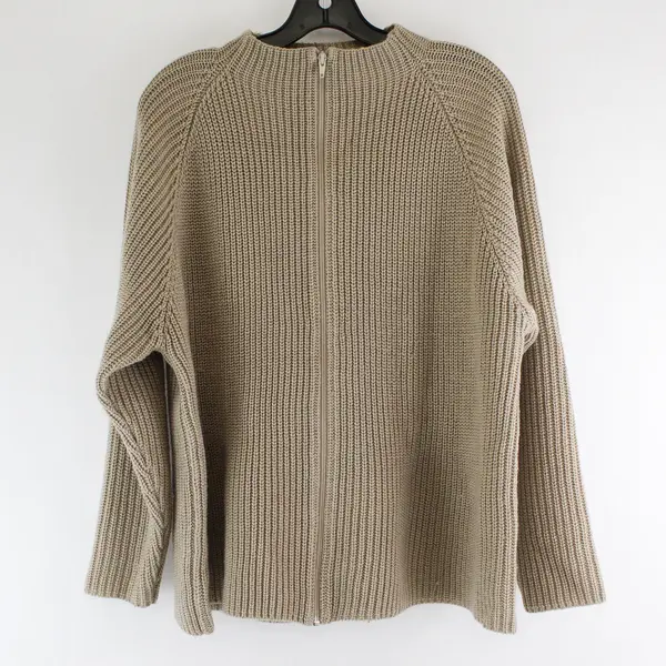 Venezia Vitale Beige Full Zip Knit Sweater Top Women's L Mock Neck