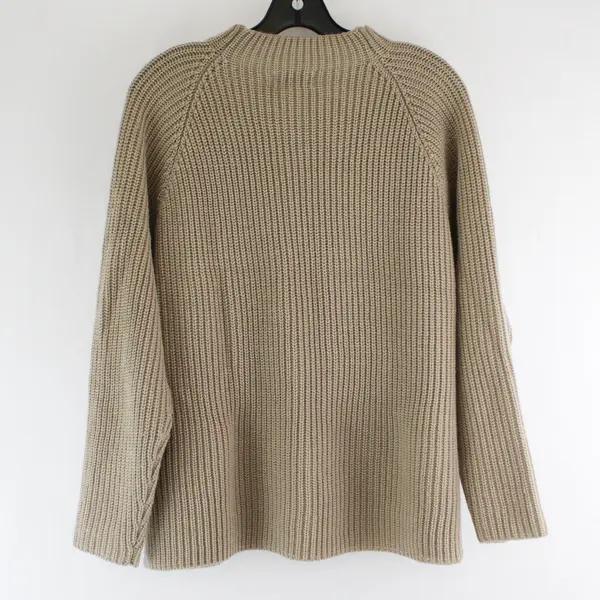 Venezia Vitale Beige Full Zip Knit Sweater Top Women's L Mock Neck
