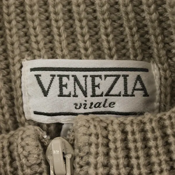 Venezia Vitale Beige Full Zip Knit Sweater Top Women's L Mock Neck