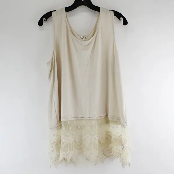 Kaktus Solid Cream/White Color Sleeveless Lace Trim Bottom Top Womens Size XL