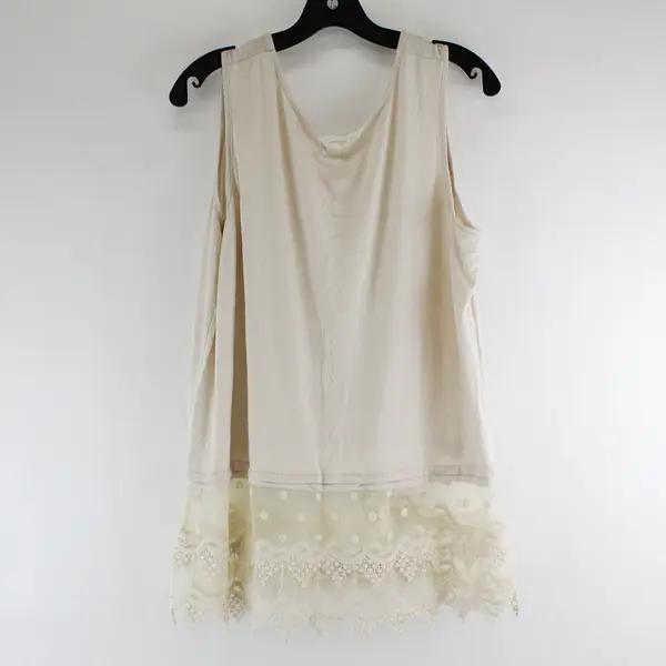 Kaktus Solid Cream/White Color Sleeveless Lace Trim Bottom Top Womens Size XL