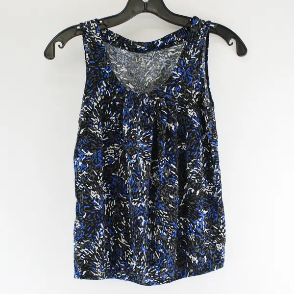 Ann Taylor Loft Blue/White/Black Speckled Sleeveless Top Womens Size XXSP