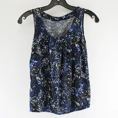 Ann Taylor Loft Blue/White/Black Speckled Sleeveless Top Womens Size XXSP