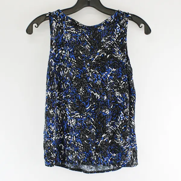 Ann Taylor Loft Blue/White/Black Speckled Sleeveless Top Womens Size XXSP