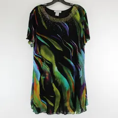 Serengeti Catalog Multicolor Abstract Striped Short Sleeve Top Womens Size L