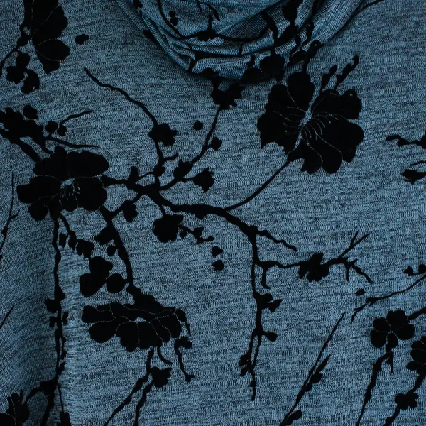 Creation Blue/Black Floral Pattern Velvet Long Sleeve Top Womens Size XL