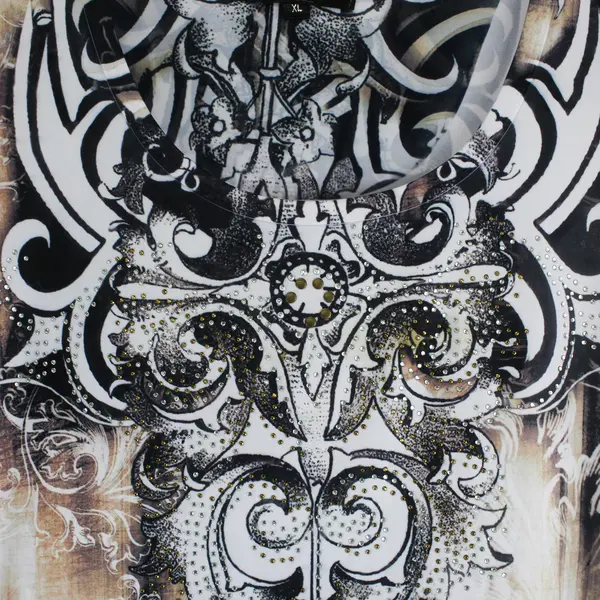 Creation Womens XL Black Brown Bejeweled Abstract Short Sleeve Top CA-37223