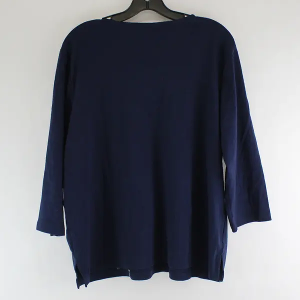 Alfred Dunner Blue Floral Embroidered 3/4 Sleeve Top Womens L
