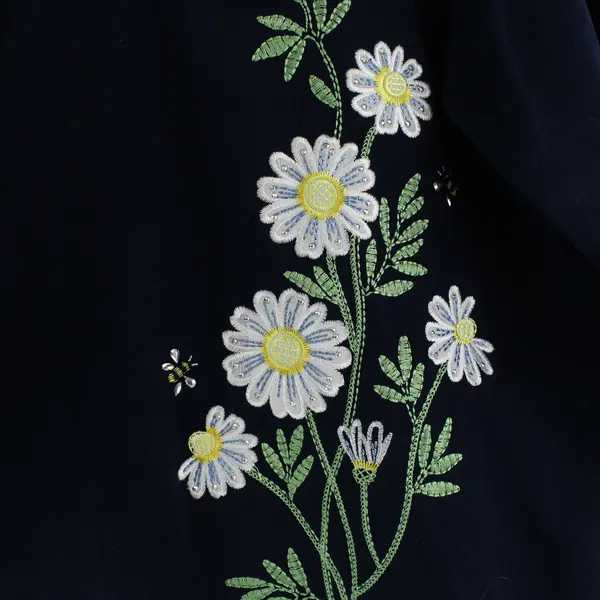 Alfred Dunner Blue Floral Embroidered 3/4 Sleeve Top Womens L