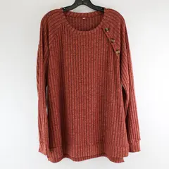 Women's XL Heathered Red Ribbed Knit Sweater Top Long Sleeve Button Shoulder