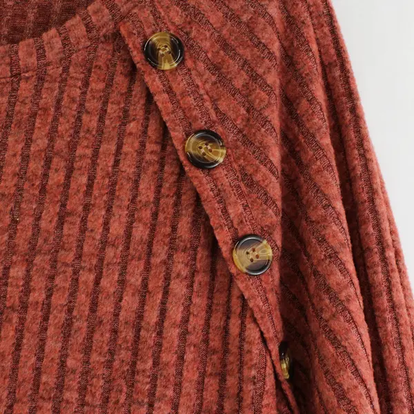Women's XL Heathered Red Ribbed Knit Sweater Top Long Sleeve Button Shoulder