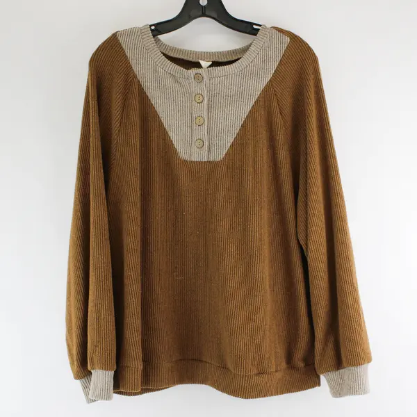 Evaless Brown Long Sleeve Knit Top Polyester/Elastane Womens Size XL
