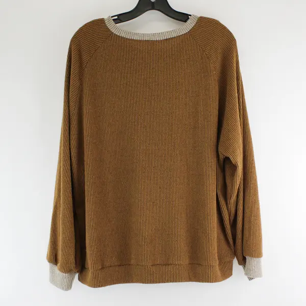 Evaless Brown Long Sleeve Knit Top Polyester/Elastane Womens Size XL