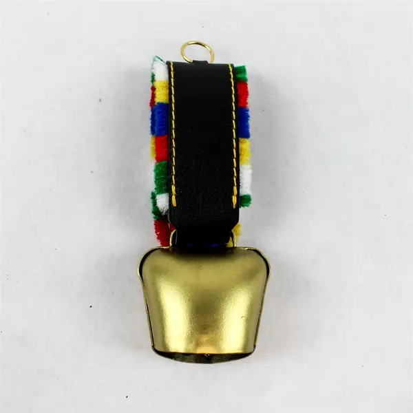 Vintage Swiss Gold-Tone Cow Bell Hand Painted Edelweiss Souvenir Collectible