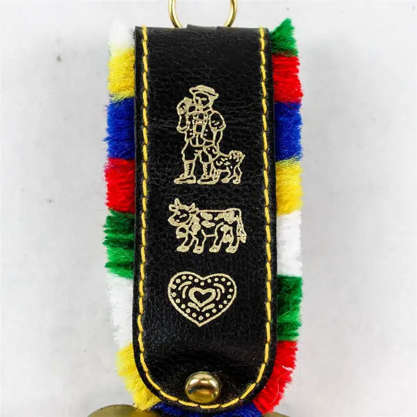 Vintage Swiss Gold-Tone Cow Bell Hand Painted Edelweiss Souvenir Collectible