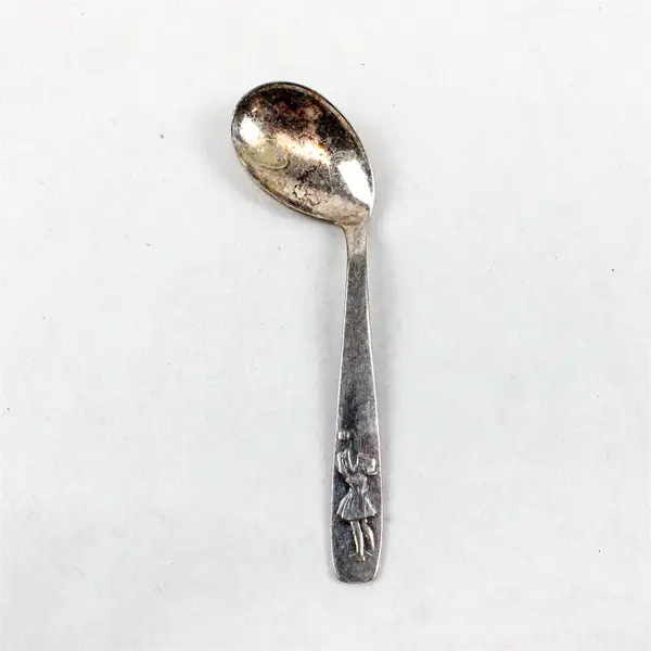Auerhahn German Baby Spoon Child's Curved Stainless 1940's Antique 5" Germany 