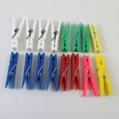 Lot of 16  Assorted Plastic Colored Clothespins Laundry Craft Household 