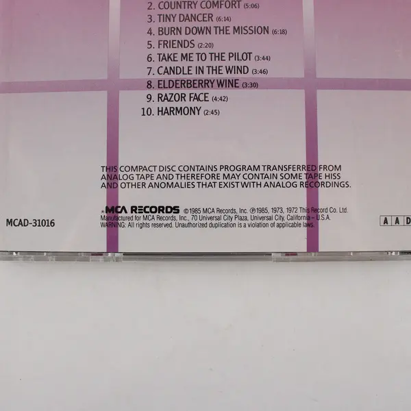 Your Songs By Elton John (CD, 1985, MCA Records, Soft Rock ,Traditional Pop)