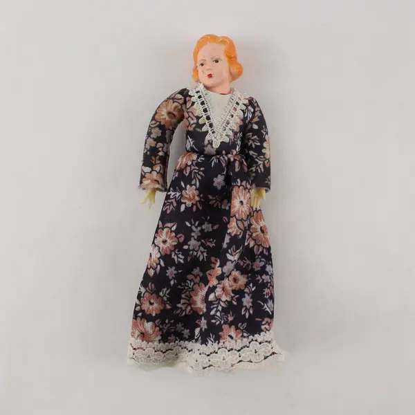Vintage German Caco Mother Dollhouse Doll  in Floral Dress Thread Wrapped - FLAW