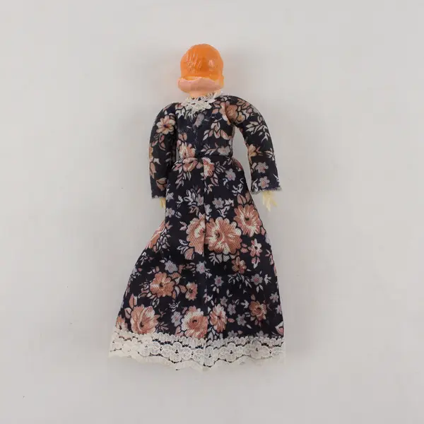 Vintage German Caco Mother Dollhouse Doll  in Floral Dress Thread Wrapped - FLAW