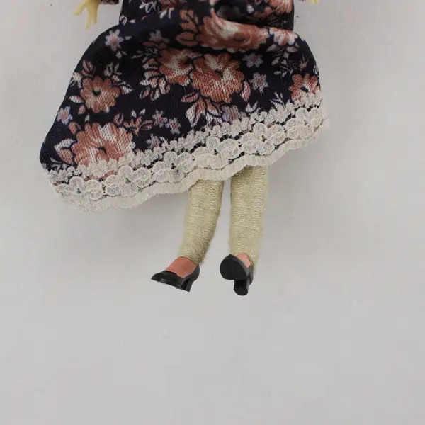 Vintage German Caco Mother Dollhouse Doll  in Floral Dress Thread Wrapped - FLAW
