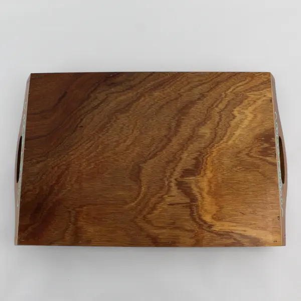 Vintage Hand-Painted Wood Serving Tray with Side Handles