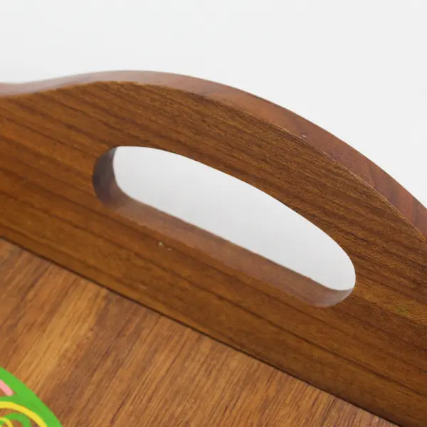 Vintage Hand-Painted Wood Serving Tray with Side Handles