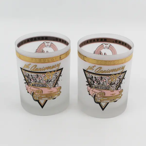 2 Eddies Fabulous 50s Rockin Casino Reno NV Frosted Old Fashioned Glasses 