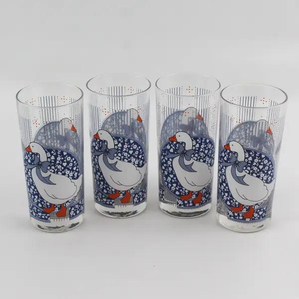 Set of 4 Baker Hart And Stuart Blue Goose 16 Ounce Tumblers 6.25"