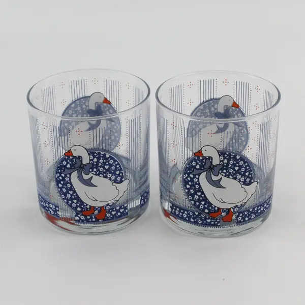 Set of 2 Baker Hart And Stuart Blue Goose 12 Ounce Tumblers 3.5"