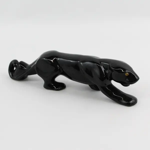 Vintage 1950's Ceramic Stalking Black Panther Figurine 10.5"