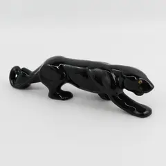 Vintage 1950's Ceramic Stalking Black Panther Figurine 10.5"