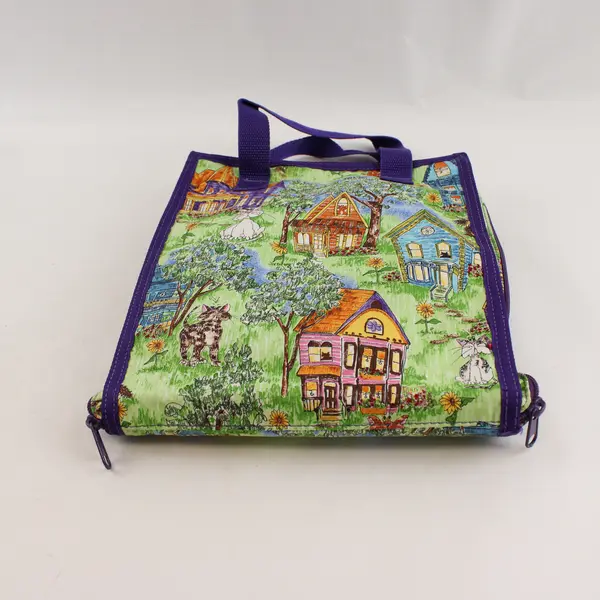 Timeless Totes Purple Cats Houses Scrapbook Tote 11 Clear Zippered Pockets