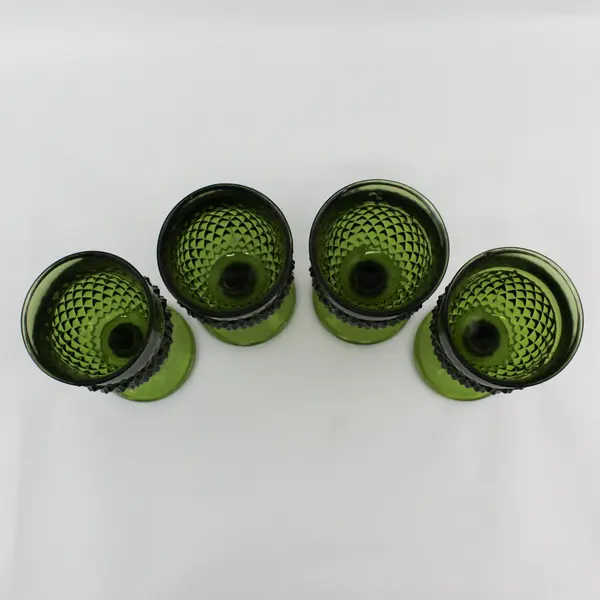 Set of 4 Vintage Indiana Glass Diamond Point Water Goblets Avocado Green 