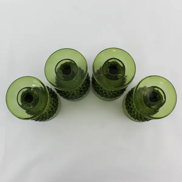 Set of 4 Vintage Indiana Glass Diamond Point Water Goblets Avocado Green 
