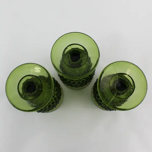 Set of 3 Vintage Indiana Glass Diamond Point Water Goblets Avocado Green 