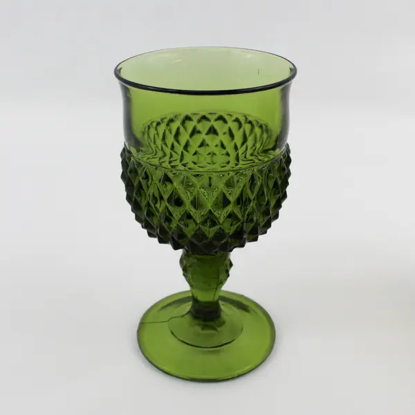 Set of 3 Vintage Indiana Glass Diamond Point Water Goblets Avocado Green 