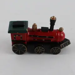 Vintage-Style Wooden Red Black Steam Locomotive Toy Display Train