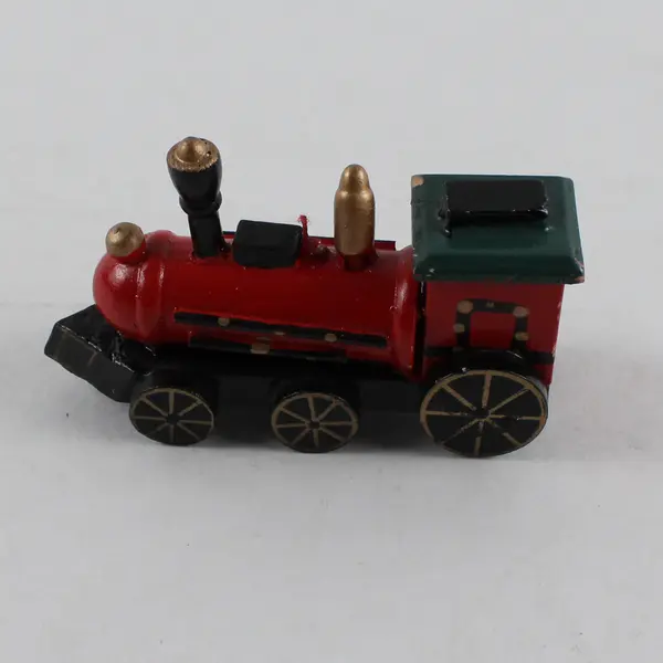 Vintage-Style Wooden Red Black Steam Locomotive Toy Display Train