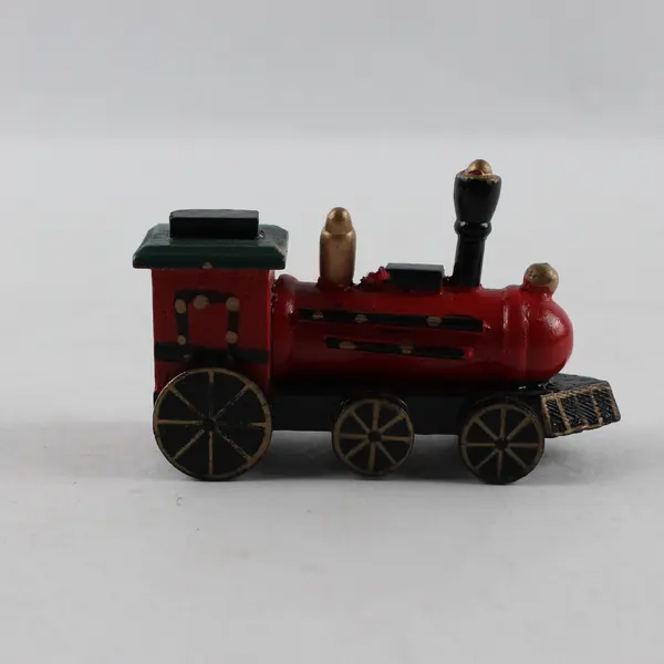 Vintage-Style Wooden Red Black Steam Locomotive Toy Display Train
