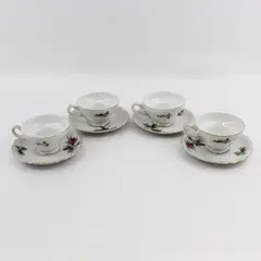 Set of 4 Moss Rose Footed Tea Cups And Saucers Japan