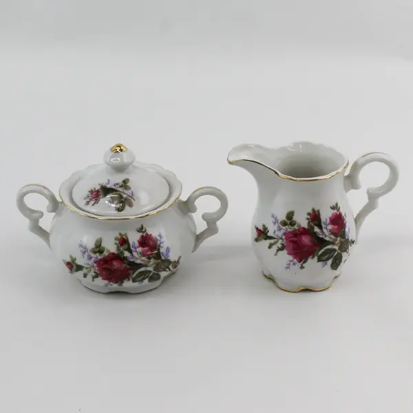 Pink Rose Creamer And Lidded Sugar Bowl Japan