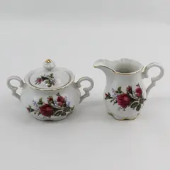Pink Rose Creamer And Lidded Sugar Bowl Japan