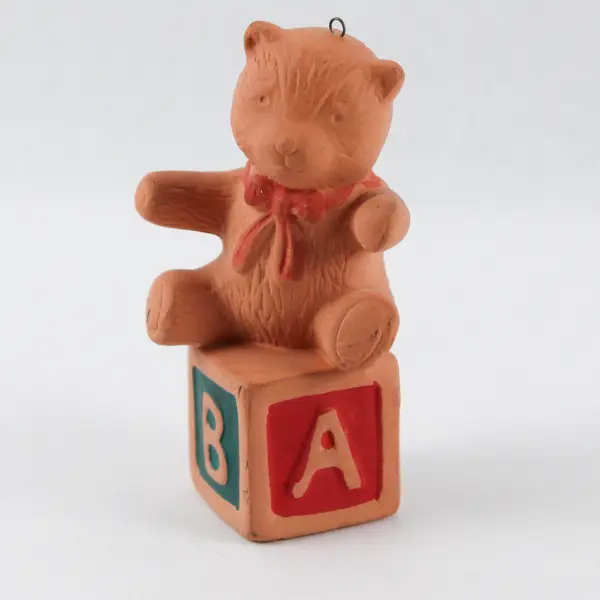 Vintage-Style Ceramic Christmas Ornament Teddy Bear Alphabet Blocks